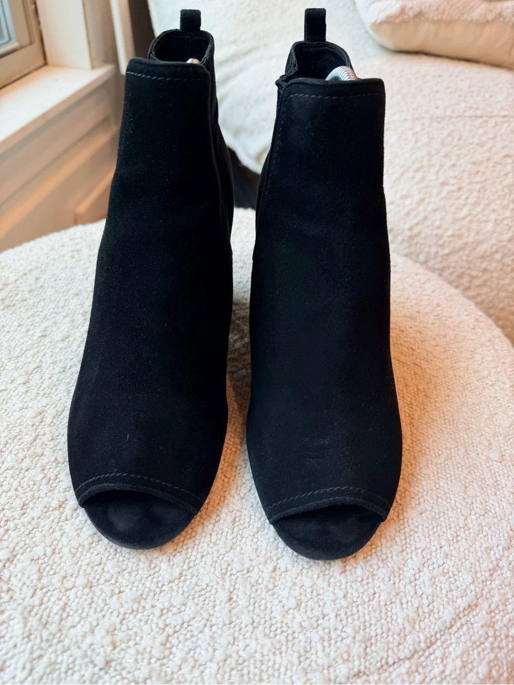 Tory Burch Gemma Open Toe Bootie in Black Royal Suede size 10